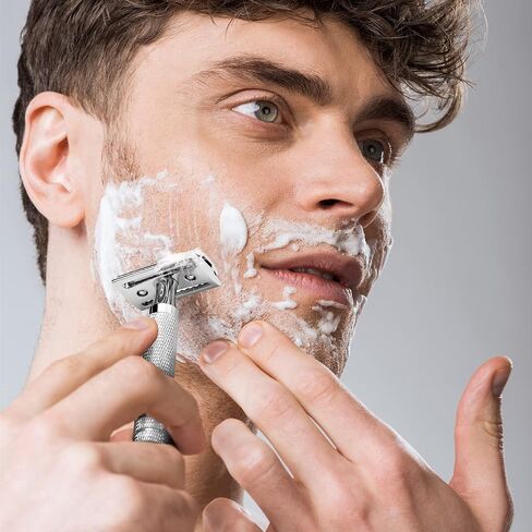 Double Edge Razor Shave Kit for Men with Heavy Duty Short Handle Safety Razor Shaving Brush Razor Holder Stand Safety Shaving Razors Barbershop Quality Close Smooth Shave with 30 Blades in Saudi Arabia