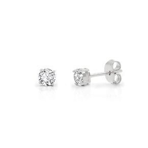 925 Sterling Silver Unisex 3mm - 10mm Round Clear Cubic Zirconia CZ Rhodium Stud Earrings, Giorgio Bergamo