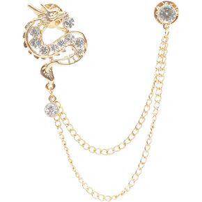 Gold Plated Chain Dragon Brooches Collar Pins Crystal Rhinestone Animal With Hanging Chain Suit Shirt Lapel Brooch Pin Fashion Jewelry for Men Boy in Kuwait