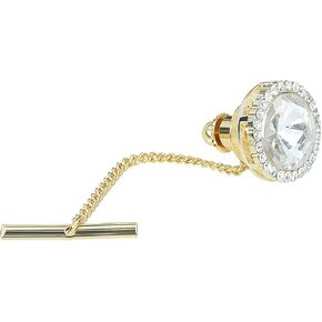 Men's Classic Round Crystal Men's Tie Tack Gold Color Tie Tack Clutch Back Fashion Necktie Tack Pin with Chain Crystal Lapel Pins Brooch