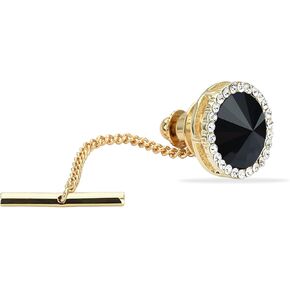 Men's Classic Round Crystal Men's Tie Tack Gold Color Tie Tack Clutch Back Fashion Necktie Tack Pin with Chain Crystal Lapel Pins Brooch