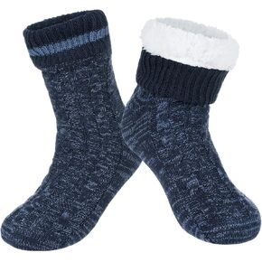 Winter Mens Warm Fluffy Fleece Lining Slipper Socks, Soft Cozy Fuzzy Thick Sherpa Sleeping Socks Christmas Socks with Non Skid Grippers on Bottoms