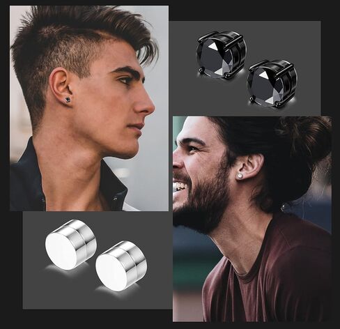 FIBO STEEL 12 Pairs Magnetic Non-Piercing Stud Earrings for Men Women Stainless Steel Mens Clip on Earrings Fake Gauge Cross Dangle Huggie Hoop Earring Set in Saudi Arabia