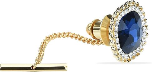 Men's Classic Round Crystal Men's Tie Tack Gold Color Tie Tack Clutch Back Fashion Necktie Tack Pin with Chain Crystal Lapel Pins Brooch in Saudi Arabia