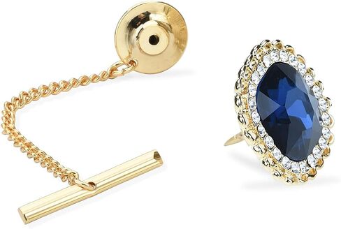 Men's Classic Round Crystal Men's Tie Tack Gold Color Tie Tack Clutch Back Fashion Necktie Tack Pin with Chain Crystal Lapel Pins Brooch in Saudi Arabia