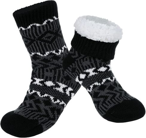 Winter Mens Warm Fluffy Fleece Lining Slipper Socks, Soft Cozy Fuzzy Thick Sherpa Sleeping Socks Christmas Socks with Non Skid Grippers on Bottoms in Kuwait