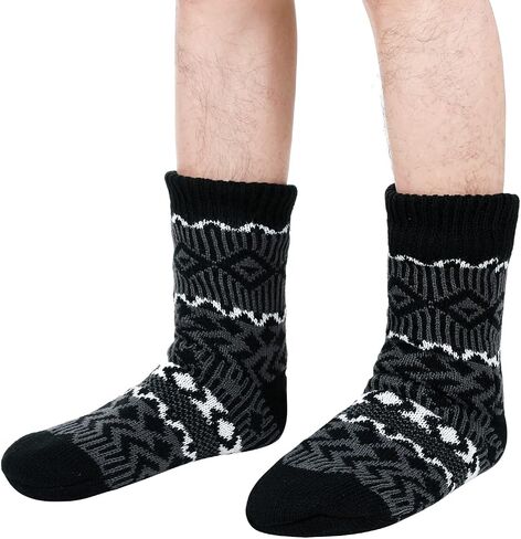 Winter Mens Warm Fluffy Fleece Lining Slipper Socks, Soft Cozy Fuzzy Thick Sherpa Sleeping Socks Christmas Socks with Non Skid Grippers on Bottoms in Kuwait
