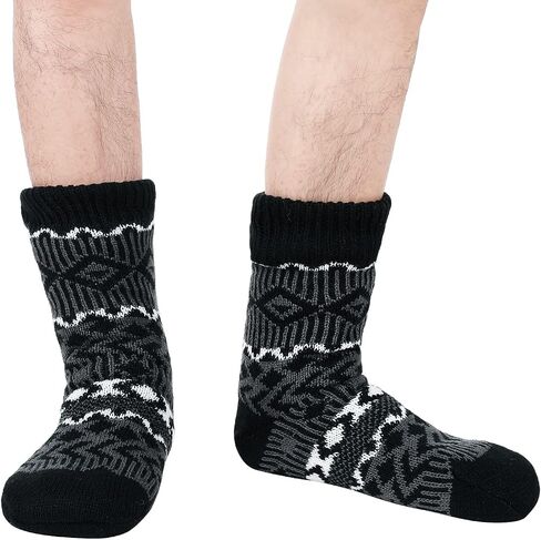 Winter Mens Warm Fluffy Fleece Lining Slipper Socks, Soft Cozy Fuzzy Thick Sherpa Sleeping Socks Christmas Socks with Non Skid Grippers on Bottoms in Kuwait