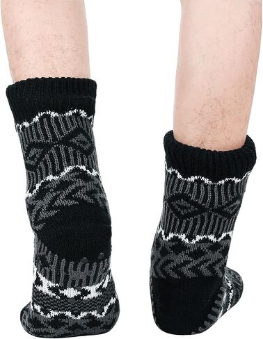 Winter Mens Warm Fluffy Fleece Lining Slipper Socks, Soft Cozy Fuzzy Thick Sherpa Sleeping Socks Christmas Socks with Non Skid Grippers on Bottoms in Kuwait