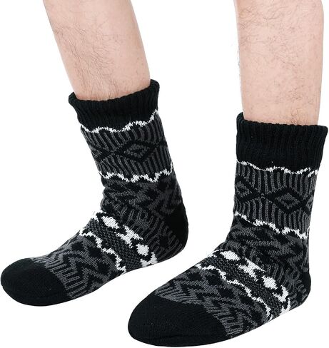 Winter Mens Warm Fluffy Fleece Lining Slipper Socks, Soft Cozy Fuzzy Thick Sherpa Sleeping Socks Christmas Socks with Non Skid Grippers on Bottoms in Kuwait
