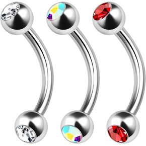 3PCS Surgical Steel Curved Barbell Bar 14 Gauge 5/16 8mm 4mm Crystal Ball Lobe Earrings Tragus Piercing Jewelry Choose Colors in Saudi Arabia