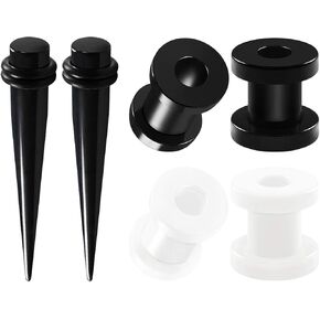 BIG GAUGES 3 Pairs Black Acrylic White Taper Expander Screw-fit Flesh Tunnel Piercing Jewelry Stretching Ear Plugs in Kuwait