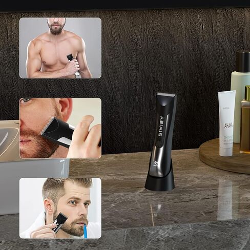 ماكينة تشذيب شعر الجسم للرجال، ماكينة حلاقة الوجه الكهربائية الرطبة / الجافة من SIWIEY للشارب والعانة مع ضوء LED، مقاومة للماء IPX6، شاشة LCD، ماكينة حلاقة صحية، قاعدة شحن in Kuwait