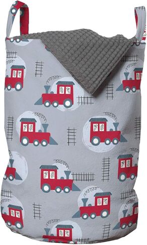 حقيبة غسيل قطار لونارابل، نمط كرتوني صفولي للعبة مثل السكك الحديدية، سلة سلة سلة مع مقابض إغلاق الرباط للغسلات، 33 سم × 48 سم، أرجواني أزرق وردي غامق in Kuwait