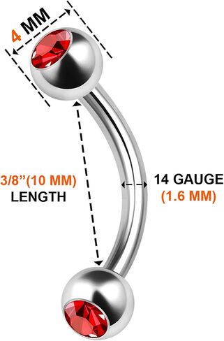 3PCS Surgical Steel Curved Barbell Bar 14 Gauge 5/16 8mm 4mm Crystal Ball Lobe Earrings Tragus Piercing Jewelry Choose Colors in Kuwait
