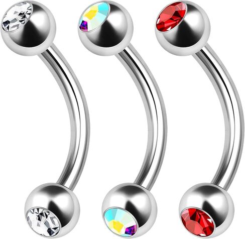 3PCS Surgical Steel Curved Barbell Bar 14 Gauge 5/16 8mm 4mm Crystal Ball Lobe Earrings Tragus Piercing Jewelry Choose Colors in Kuwait