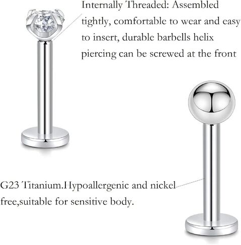 PEAKLINK Titanium Crystal Labret Studs16G Labret Jewelry Labret Internally Threaded Earring Helix StudsTragus Cartilage Conch Ear Piercing Body Jewelery Lip Monroe Studs 6 8 10mm in Kuwait