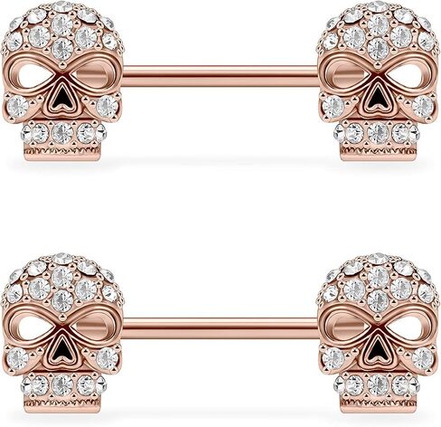 Lcolyoli 316L Stainless Steel Nipple Rings Barbell Crystal Skull Piercing Nipple Piercing Jewelry for Women Men in Kuwait