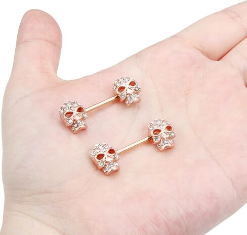 Lcolyoli 316L Stainless Steel Nipple Rings Barbell Crystal Skull Piercing Nipple Piercing Jewelry for Women Men in Kuwait