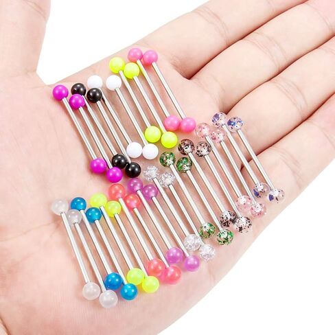 SCERRING 15 Pairs 16G 14G Stainless Steel Tongue Barbell Ring Nippleings Nipple Rings Acrylic Balls Body Piercing Jewelry Retainer 14mm 16mm 19mm 22mm in Saudi Arabia