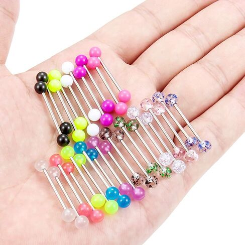 SCERRING 15 Pairs 16G 14G Stainless Steel Tongue Barbell Ring Nippleings Nipple Rings Acrylic Balls Body Piercing Jewelry Retainer 14mm 16mm 19mm 22mm in Saudi Arabia