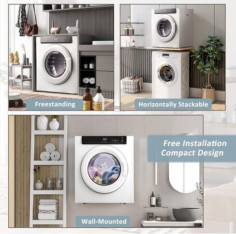 ZWJABYY Electric Dryer,Drum Dryer Machine,Portable Clothes Dryer,with Stainless Steel Tub,LCD Screen & Exhaust Pipe for Apartment,Home, Dorm-110V/1500W,White in Saudi Arabia