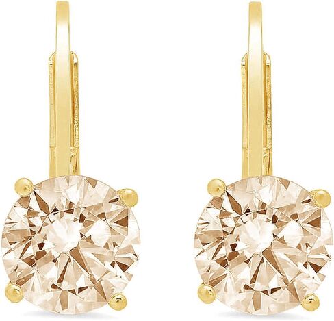 2.0 ct Brilliant Round Cut Solitaire Flawless Genuine Yellow Moissanite Gemstone VVS1 Ideal Pair of Leverback Drop Dangle Designer Earrings Solid 14k Yellow Gold in Saudi Arabia