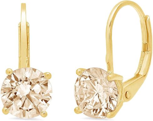 2.0 ct Brilliant Round Cut Solitaire Flawless Genuine Yellow Moissanite Gemstone VVS1 Ideal Pair of Leverback Drop Dangle Designer Earrings Solid 14k Yellow Gold in Saudi Arabia