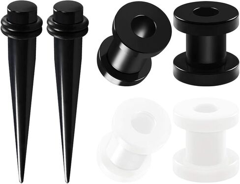 BIG GAUGES 3 Pairs Black Acrylic White Taper Expander Screw-fit Flesh Tunnel Piercing Jewelry Stretching Ear Plugs in Kuwait