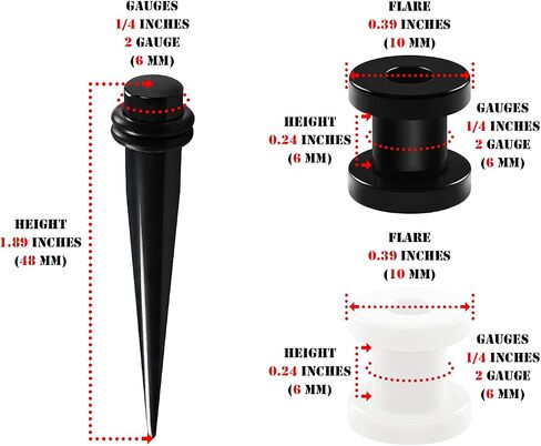 BIG GAUGES 3 Pairs Black Acrylic White Taper Expander Screw-fit Flesh Tunnel Piercing Jewelry Stretching Ear Plugs in Kuwait