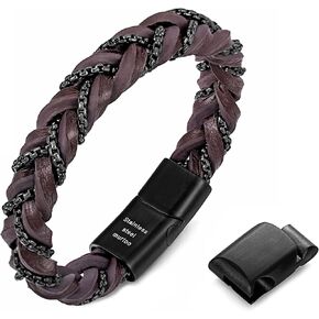 Murtoo “Shackles of Freedom" Bracelets for Men, Mens Braided Leather Bracelets with Black Chains and Magnetic Clasp