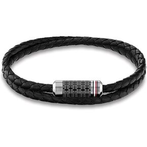 Tommy Hilfiger Men's Jewelry Tube Double Wrap Braided Leather Bracelet Color: Black (Model: 2790327) in Saudi Arabia