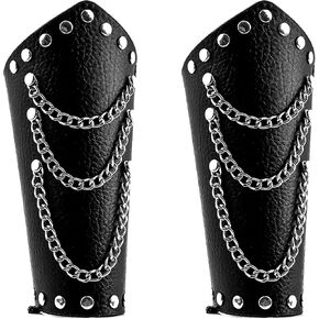 Milakoo Mens Black Leather Wrap Gauntlet Wristband with Chains Fastening Arm Armor Cuff in Saudi Arabia