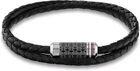Tommy Hilfiger Men's Jewelry Tube Double Wrap Braided Leather Bracelet Color: Black (Model: 2790327) in Saudi Arabia