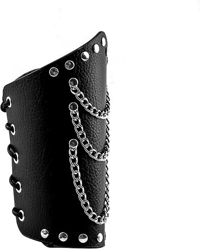 Milakoo Mens Black Leather Wrap Gauntlet Wristband with Chains Fastening Arm Armor Cuff in Saudi Arabia