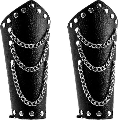Milakoo Mens Black Leather Wrap Gauntlet Wristband with Chains Fastening Arm Armor Cuff in Saudi Arabia