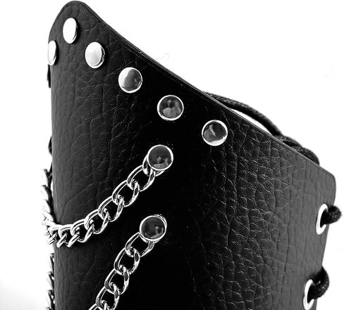 Milakoo Mens Black Leather Wrap Gauntlet Wristband with Chains Fastening Arm Armor Cuff in Saudi Arabia