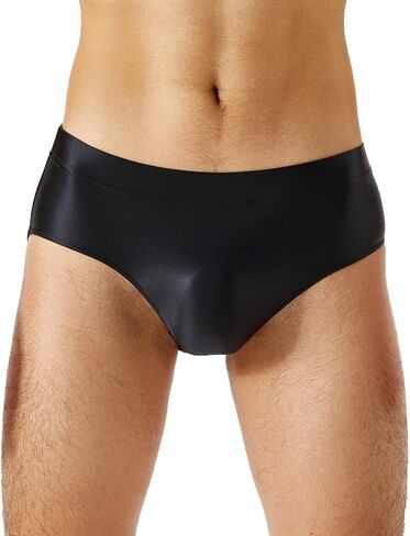 QinCiao Men's Glossy Shiny Low Rise Comfort Bikini Solid Briefs Underwear Swimwear in Saudi Arabia