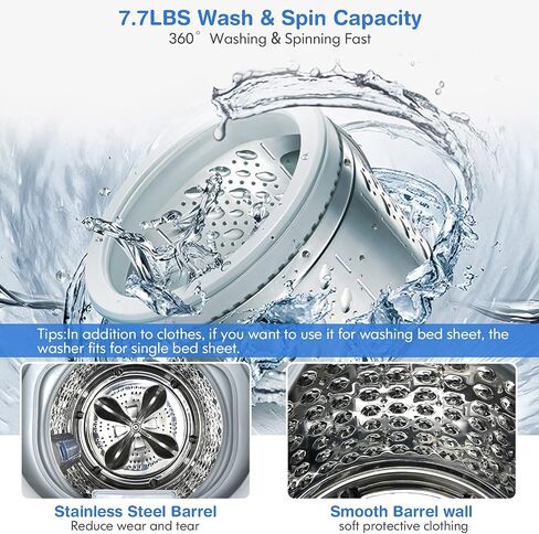 Giantex Portable Washing Machine, Full Automatic Washer and Dryer Combo with Heating Function, 8 Programs 3 Water Levels and Built-In Drain Pump, 2 In 1 Compact Laundry Washer for Apartment Dorm RV in Kuwait