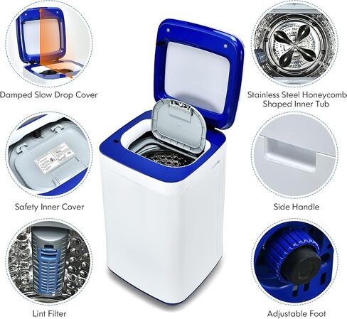 Giantex Portable Washing Machine, Full Automatic Washer and Dryer Combo with Heating Function, 8 Programs 3 Water Levels and Built-In Drain Pump, 2 In 1 Compact Laundry Washer for Apartment Dorm RV in Kuwait