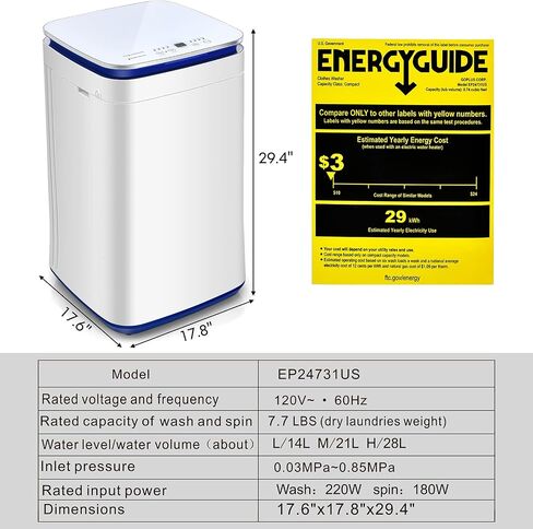 Giantex Portable Washing Machine, Full Automatic Washer and Dryer Combo with Heating Function, 8 Programs 3 Water Levels and Built-In Drain Pump, 2 In 1 Compact Laundry Washer for Apartment Dorm RV in Kuwait