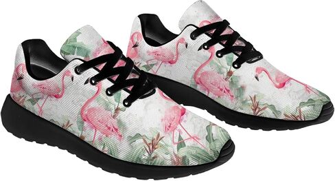 White Pink Flamingo Tropical Leaves Running Shoes for Women Girl,Custom Lace Up Tennis Walking Sneakers Gifts for Ladies,US Size 11.5 Women/10 Men in Saudi Arabia
