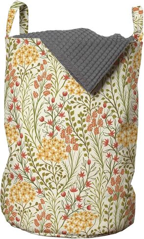 Ambesonne Flower Laundry Bag, Leaves Flowers Old Vintage Ivy Design with Plants Nature Theme Retro Artwork Print, Hamper Basket with Handles Drawstring Closure for Laundromats, 13" x 19", Multicolor in Saudi Arabia