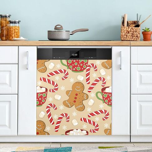Ollabaky Dishwasher Magnet Cover Cute Christmas Gingerbread Magnetic Sticker Dishwasher Door Cover Decal Refrigerator Magnet Sticker for Home Kitchen Cabinet Appliances 23"x26" in Saudi Arabia