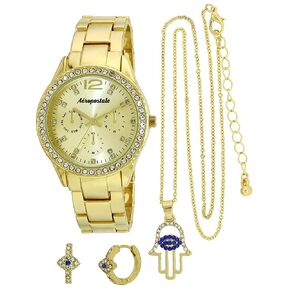 Aéropostale Premium Beware of Evil Eye Watch Set - Pristine Timepiece with Matching Earrings and Necklace in Saudi Arabia