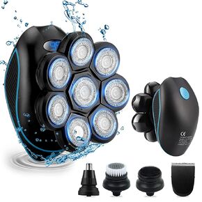 Qreeyx Head Shaver for Bald Men 5-in-1 Electric Head Shaver for Men 8D Head Razor Waterproof Men's Grooming Kit with Nose&Ear Trimmer Cordless Shaver with LED Display and USB Rechargeable in Kuwait
