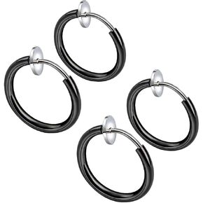 INRENG Unisex Stainless Steel Small Clip On Spring Hoop Earrings Non Pierced Fake Cartilage Earrings Black/Silver in Saudi Arabia