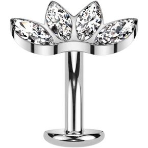 14GA F136 Implant Grade Titanium Threadless Convex Base CZ Crystal Marquise Fan Floating Belly Button Ring