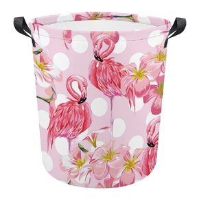Pink Flamingos Waterproof Laundry Baskets Tropical Flowers Collapsible Laundry Hamper with Handles Round Toy Bin for Dirty Clothes,Kids Toys,Bedroom,Bathroom in Kuwait