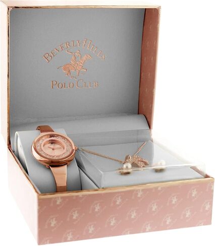 Beverly Hills Polo Club Women's Quartz Stainless Gold and Black 4 Piece Watch Cross and Earring Set - One Watch - One Necklace with a Cross - Two Matching Earrings in Saudi Arabia